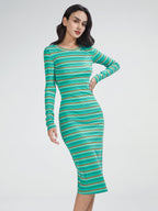 Striped Long Sleeve Bodycon Slit Dress