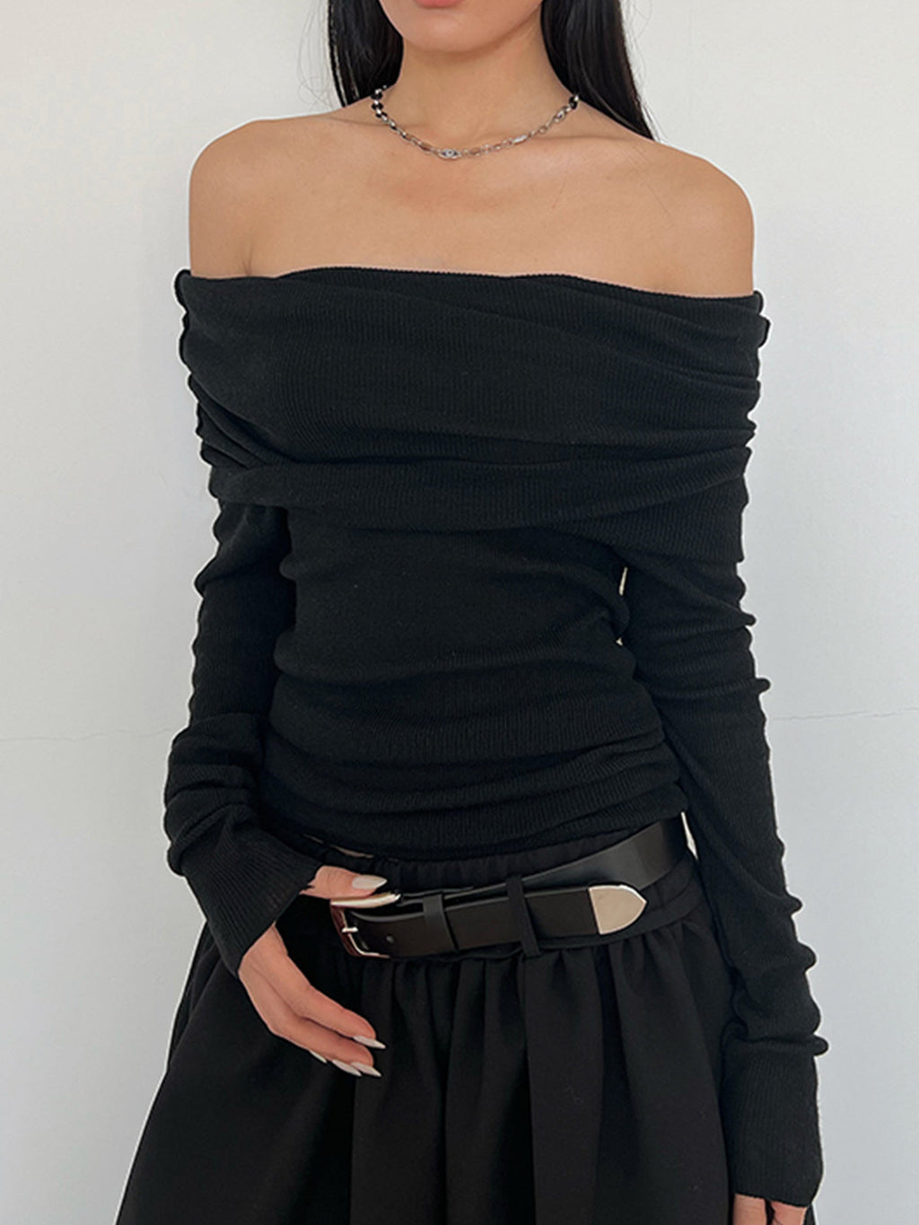 Semi-Sheer Overfold Off-Shoulder Shirt