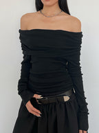 Semi-Sheer Overfold Off-Shoulder Shirt