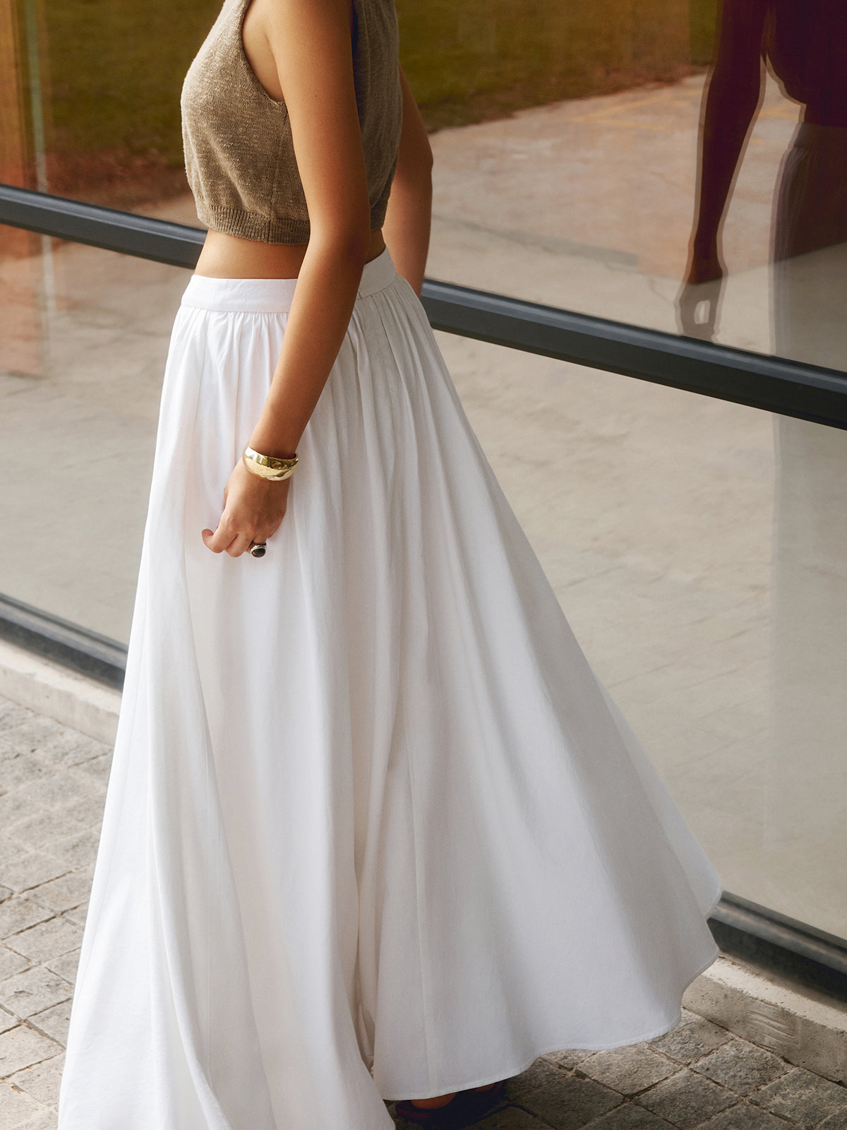 Cotton Pleated Maxi Skirt