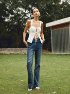 Cotton & Linen Knotted Bow Detail Strappy Top