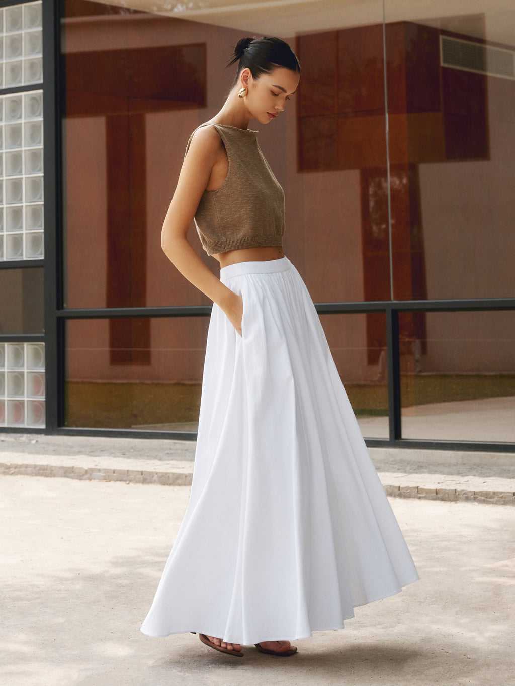 Cotton Pleated Maxi Skirt