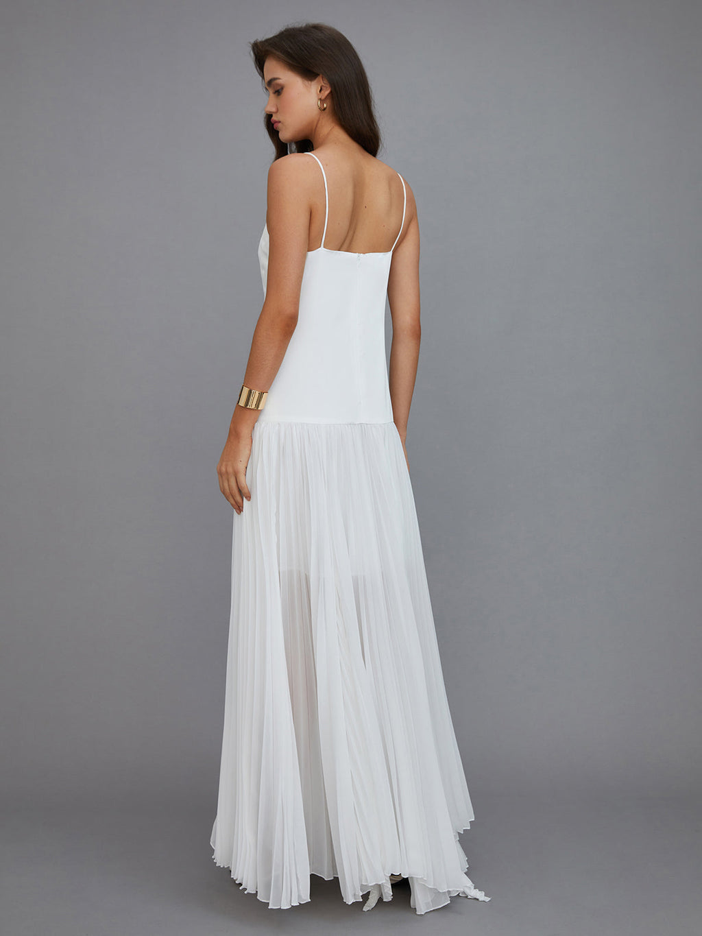 Semi-Sheer Pleated High-Low Maxi Dress