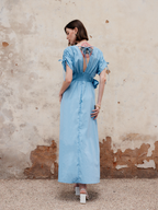 Flower Drawstring V-Neck Long Dress