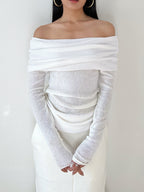 Semi-Sheer Overfold Off-Shoulder Shirt