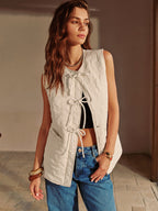 Bow-Decor Zipper Vest