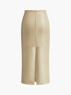 Faux Leather Piping Sit Midi Skirt