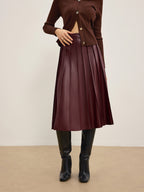 Faux Leather Pleated Midi Skirt