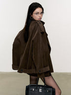 Lapel Loose Velvet Effect Jacket
