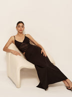 Semi-Sheer Low V-Neck Asymmetrical Ruched Dress