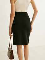 High-Waisted Side Button Skirt
