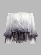 Semi-Sheer Gradient Floral Off-Shoulder Chiffon Top