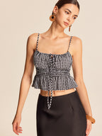 Smocked Peplum Gingham Cami Top