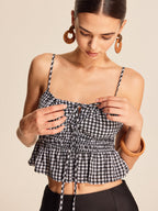 Smocked Peplum Gingham Cami Top