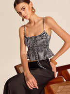 Smocked Peplum Gingham Cami Top