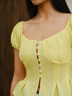 Puff Sleeve Button-Front Peplum Top
