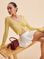 Bell Sleeve Crochet Knit Cardigan