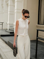 Cotton & Linen Round-Button Semi-Sheer Vest