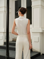 Cotton & Linen Round-Button Semi-Sheer Vest