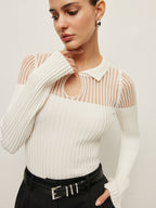 Ribbed Keyhole Collar Top