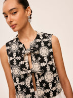 Embroidered Cotton Tie-Front Vest