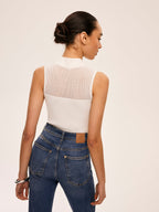 Mesh Detail Keyhole Neck Ribbed Top
