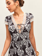 Floral Print V-Neck Tie-Bow Dress