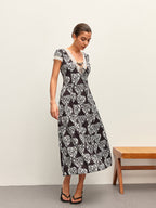 Floral Print V-Neck Tie-Bow Dress