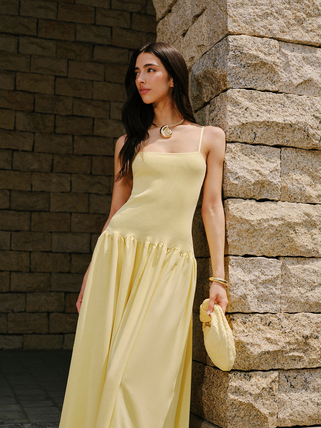 Pleated Hem Cami Sweater Dress