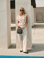 Semi-Sheer Jacquard Cut-Out V-Neck Tank Top