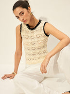Crochet Contrast Trim Sweater Vest