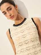 Crochet Contrast Trim Sweater Vest