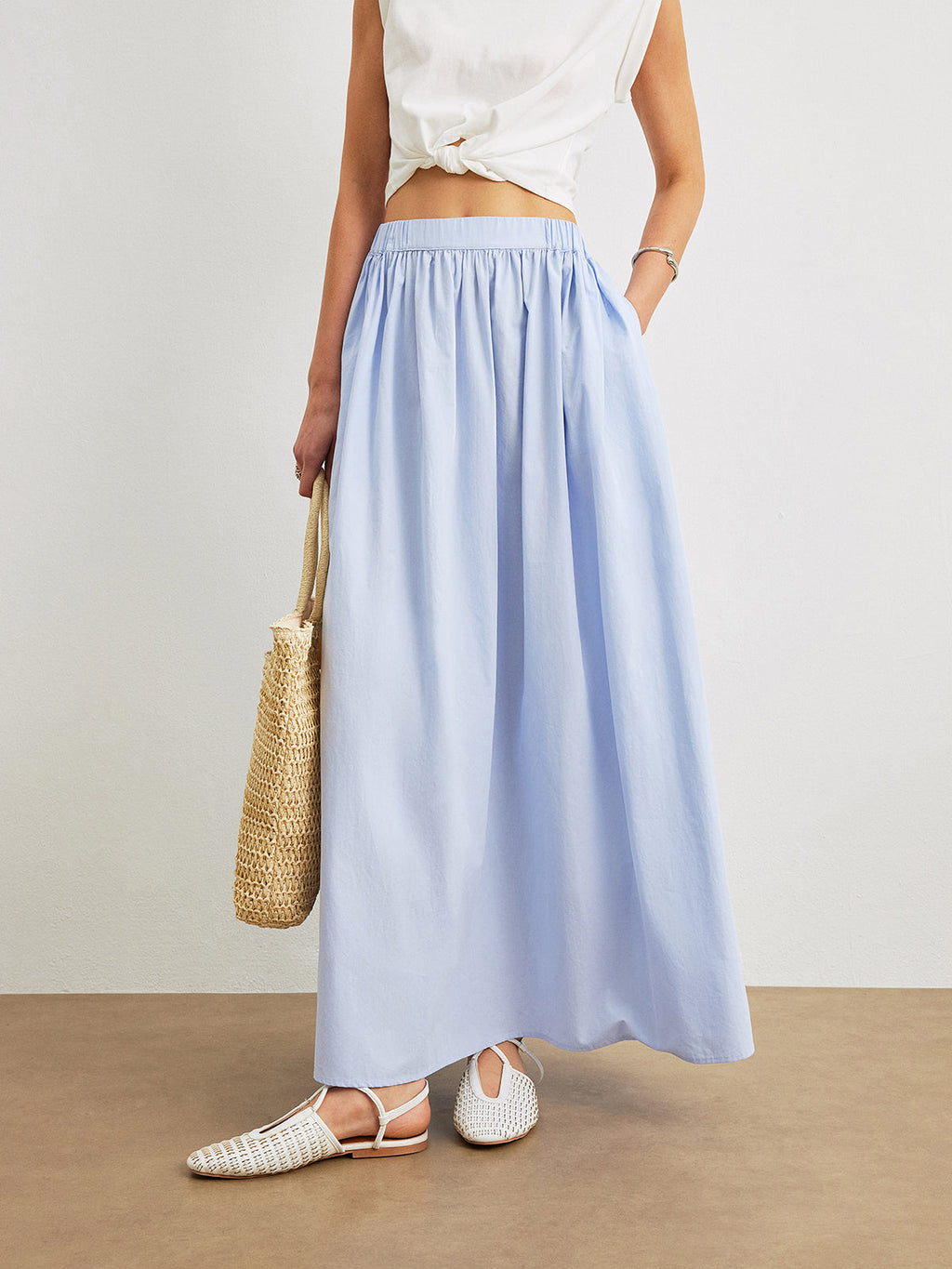 Cotton A-Line Midi Skirt With Pockets