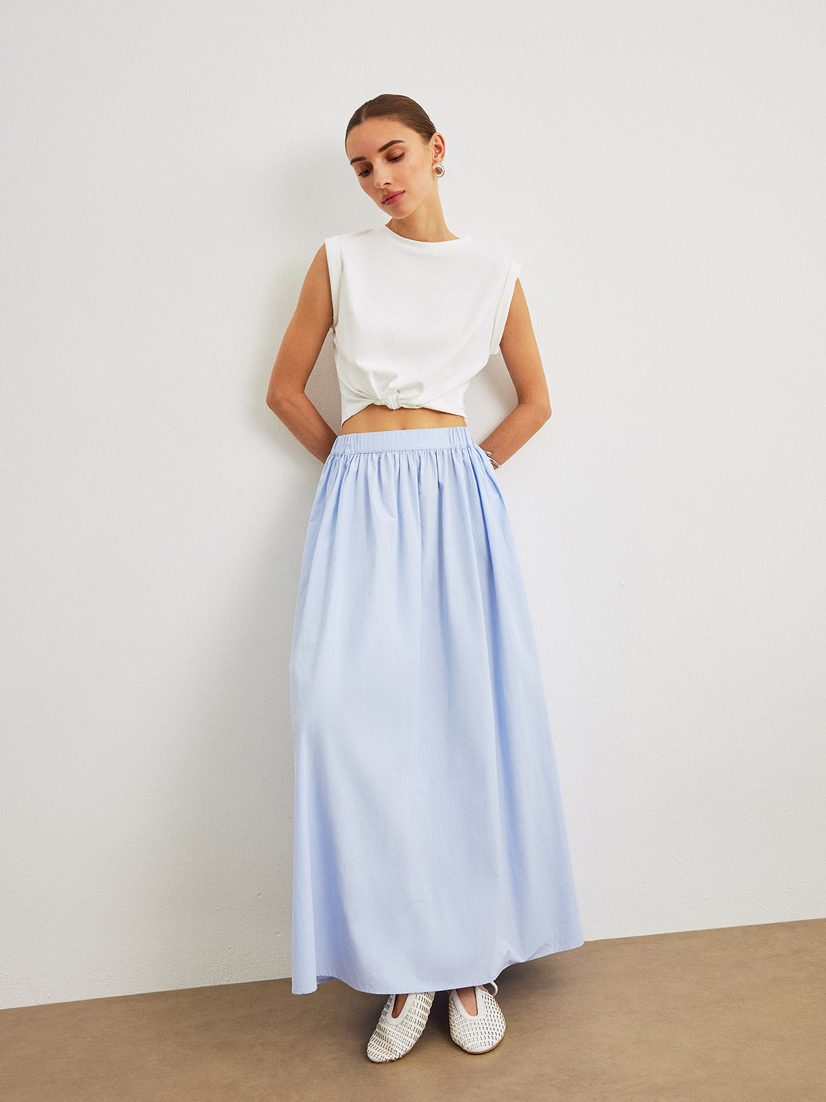 Cotton A-Line Midi Skirt With Pockets
