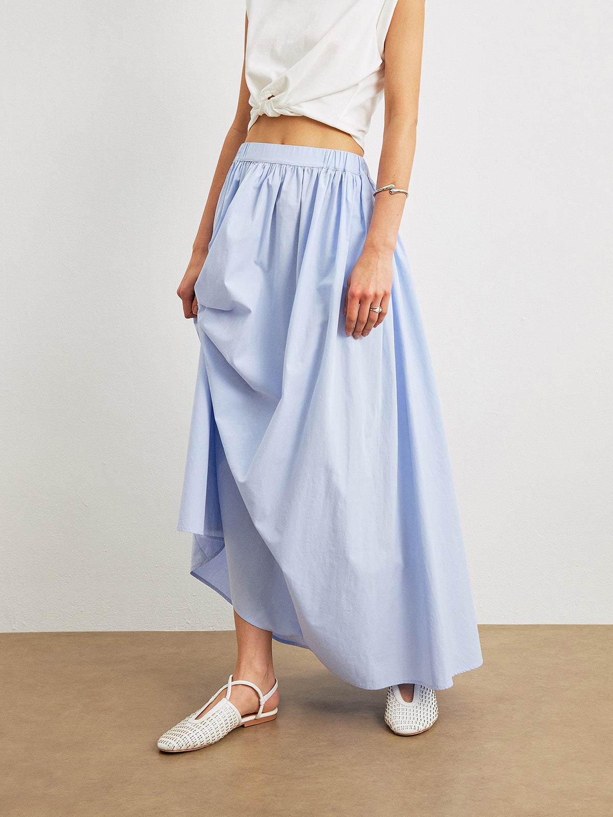 Cotton A-Line Midi Skirt With Pockets