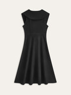 Wide Collar Button-Down Pleated Dress