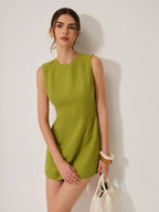 Cotton & Linen Backless Dress With Metal Detail