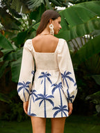 Long Sleeve Twist Front Print Dress