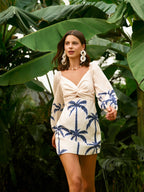 Long Sleeve Twist Front Print Dress