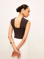Knitted Twist Front Top With Gold Detail