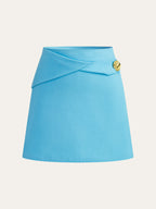 Cotton & Linen Wrap Skirt With Metal Detail