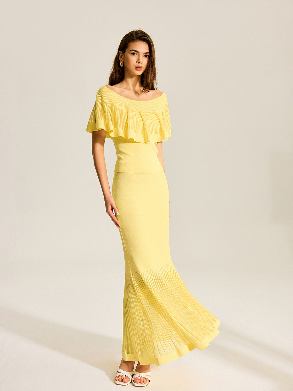 Tulle-Paneled Knitted Skirt
