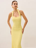 Halter Neck Ribbed Knit Dress
