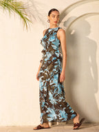 Chiffon Floral Print Sleeveless Dress With Ruffled Detail