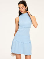 Textured Wavy-Hem Knitted Skirt Set