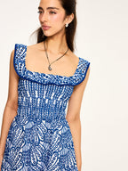 Semi-Sheer Embroidered Maxi Dress with Ruffled Trim