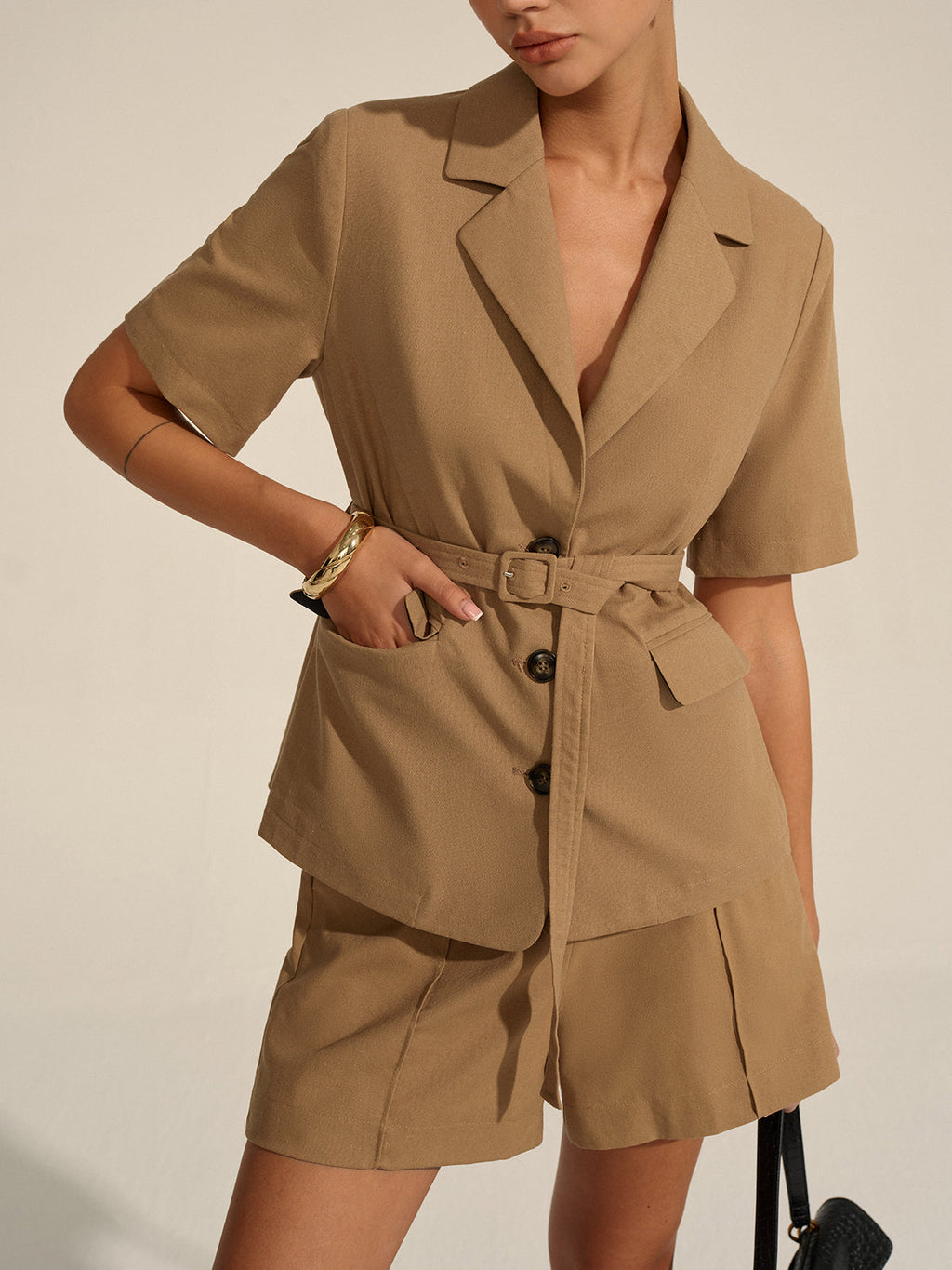 Short-Sleeved Belted Blazer