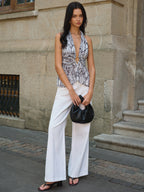 Snake Print Halter Backless Top