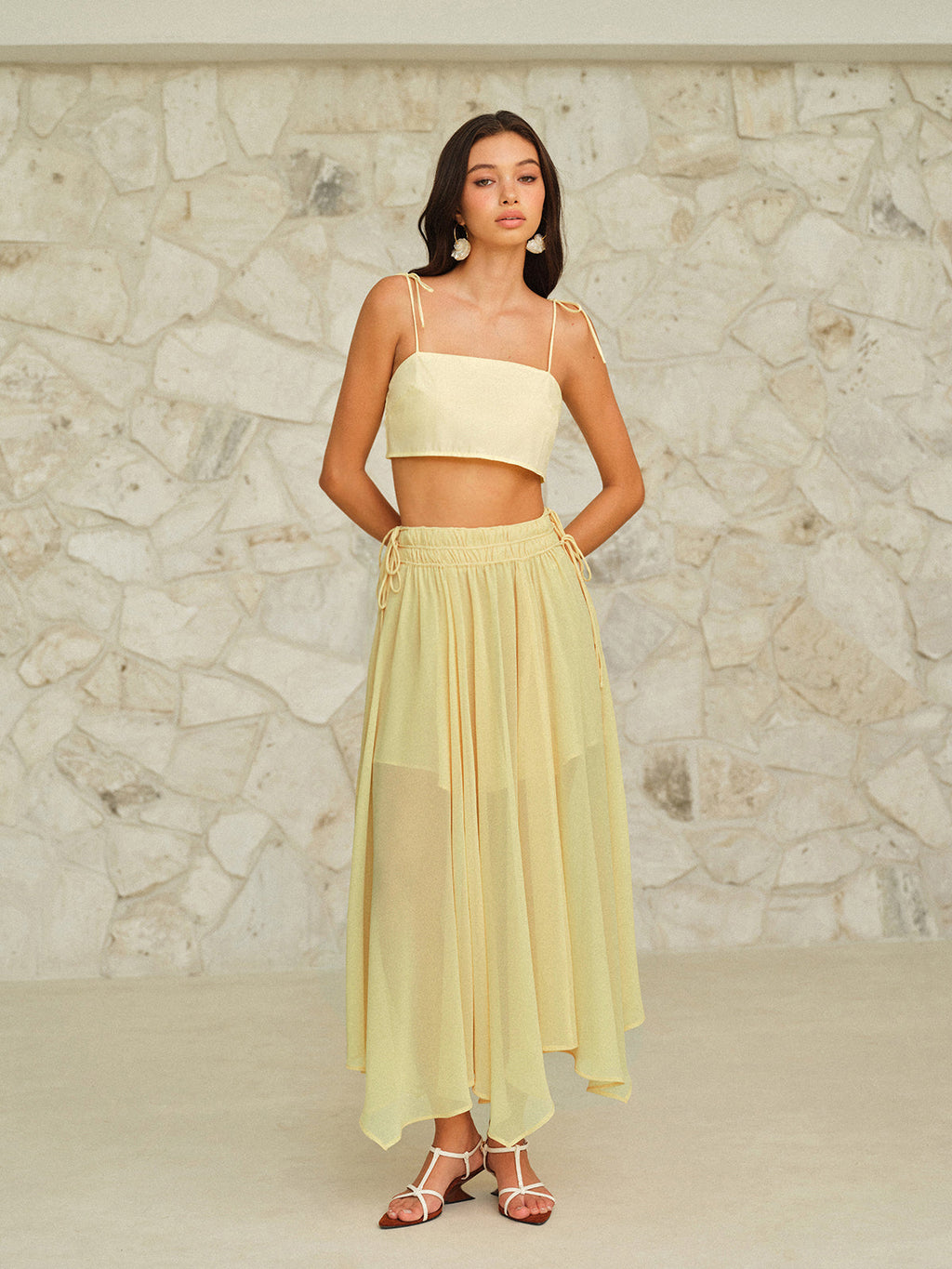 Drawstring Waist Maxi Skirt