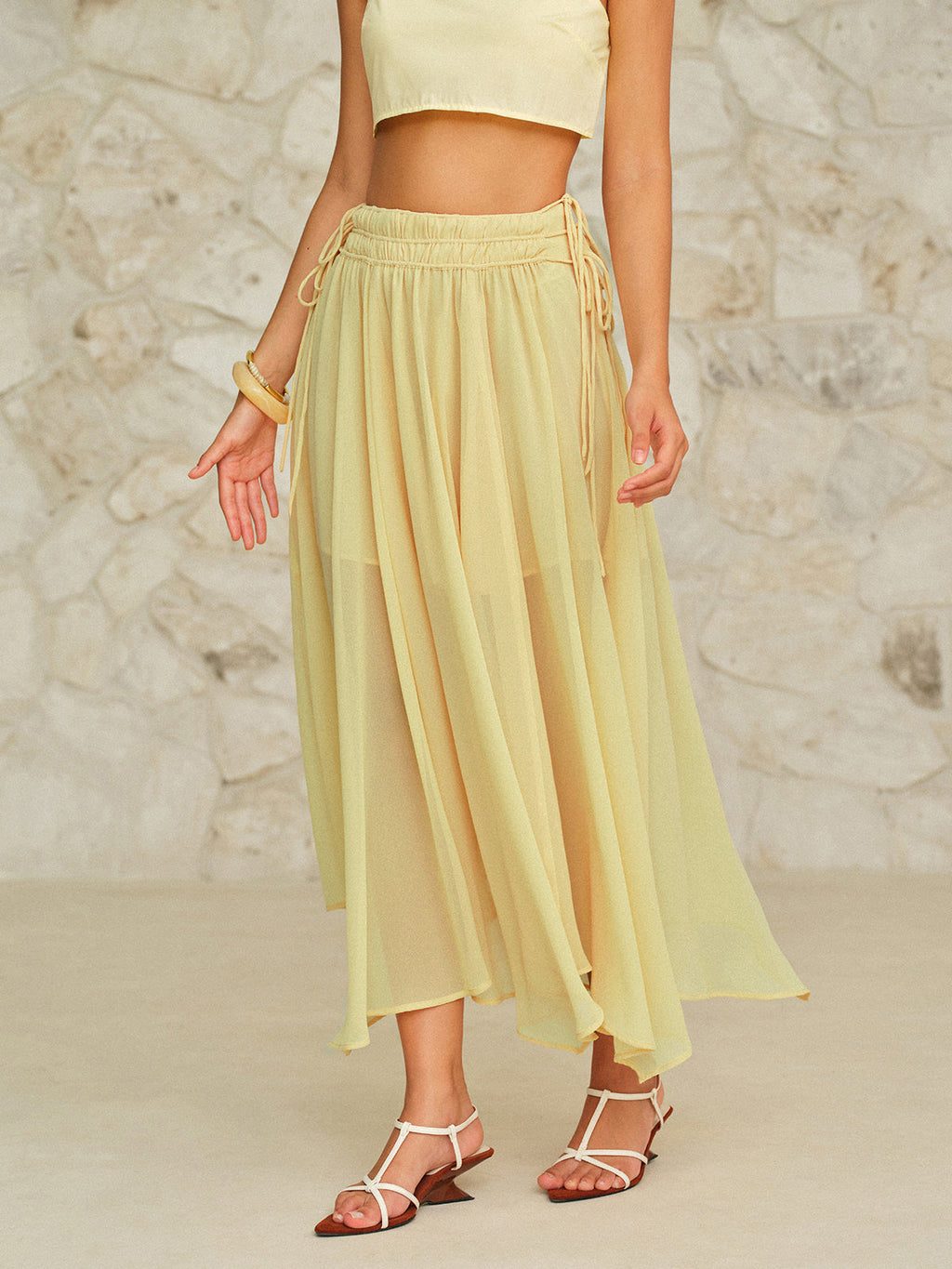 Drawstring Waist Maxi Skirt